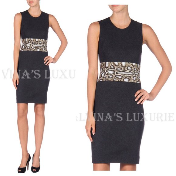 ROBERTO CAVALLI DRESS WOOL FITTED PYTHON PRINT DETAIL SLEEVELESS IT 44 US 8